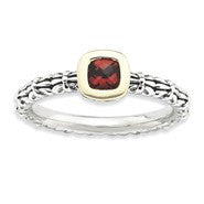 Sterling Silver & 14k Checker-cut Garnet Antiqued Rin, Size 9, Jewelry Ring
