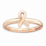 18k Rose Gold Plated Sterling Silver Awareness Ribbon, Size 5, Jewelry Ring