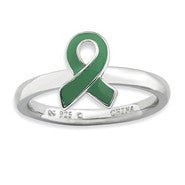 Sterling Silver Green Enameled Awareness Ribbon Ring