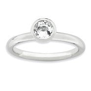 Sterling Silver High 5mm April Swarovski Ring