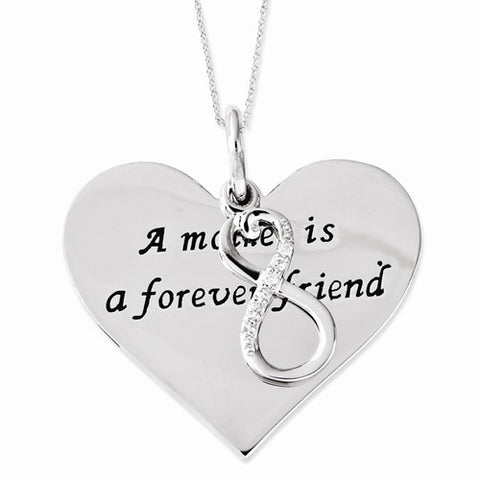 Sterling Silver Antiqued CZ A Mother Is A Forever FriendNecklace