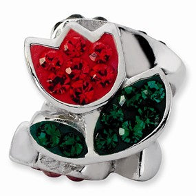 Sterling Silver Red & Green Crystal Flower Bead Charm hide-image