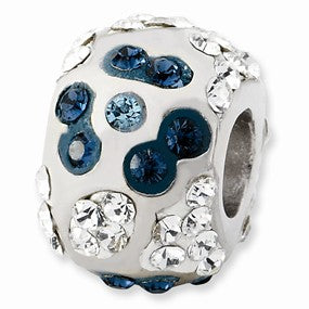 Sterling Silver White & Grayish Blue Crystal Flower Bead Charm hide-image