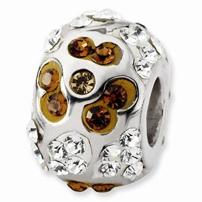 Sterling Silver White & Brown Crystal Flower Bead Charm hide-image