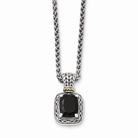 14K Yellow Gold and Silver Antiqued Onyx Necklace