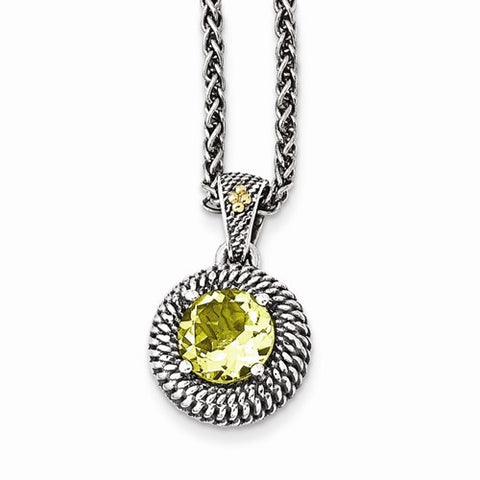 14K Yellow Gold and Silver Antiqued Lemon Quartz Necklace