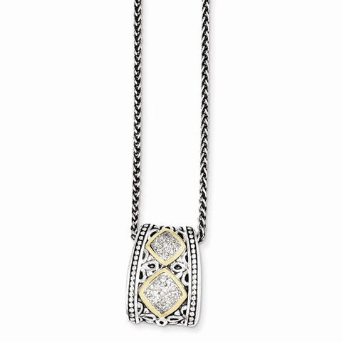 14K Yellow Gold and Silver Diamond Pendant On Necklace