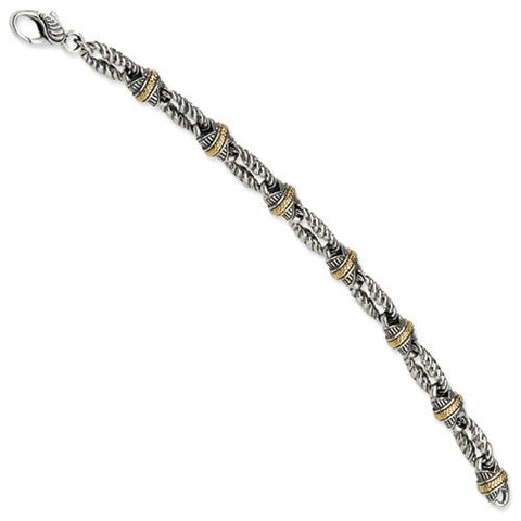 Sterling Silver with 14K Yellow Gold Antiqued Link Bracelet