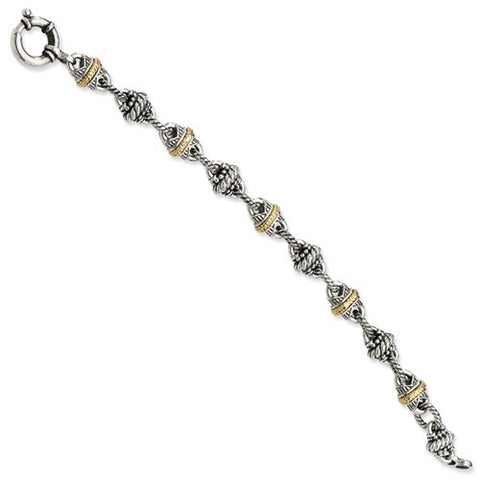 Sterling Silver with 14K Yellow Gold Antiqued Link Bracelet