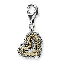 Amore La Vita Sterling Silver W/14k Gold Ant. Diamond Heart Charm hide-image