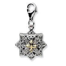 Amore La Vita Sterling Silver W/14k Gold 3-D Diamond Filigree Charm hide-image