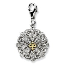 Amore La Vita Sterling Silver W/14k Gold 3-D Diamond Filigree Charm hide-image