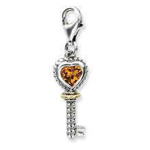 Amore La Vita Sterling Silver W/14k Gold Citrine Antiqued Key Charm hide-image
