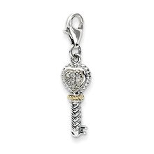 Amore La Vita Sterling Silver W/14k Gold Diamond Antiqued Key Charm hide-image