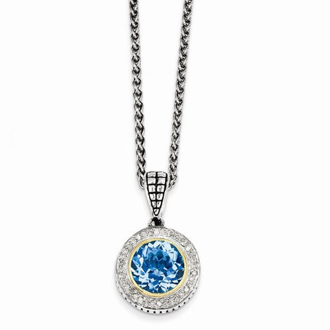 14K Yellow Gold and Silver Swiss Blue Topaz & Diain Necklace
