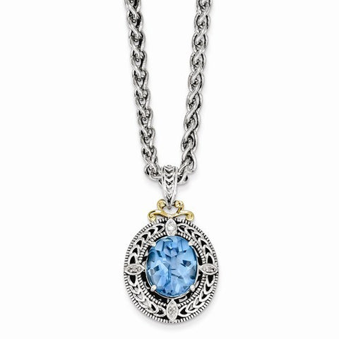 14K Yellow Gold Diamond & Blue Topaz Necklace