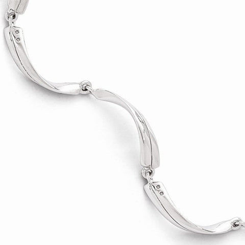 Sterling Silver Satin & Polished Diamond Bracelet