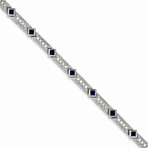 Sterling Silver Blue and Clear Cz Bracelet