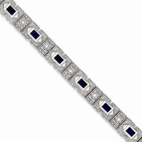 Sterling Silver Blue and Clear Cz Bracelet