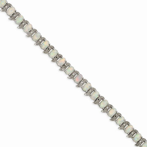 Sterling Silver Created Opal and Diamond Bracelet