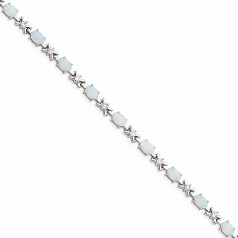 Sterling Silver White Created Opal and Cz Bracelet