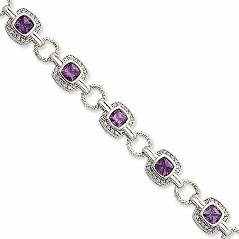 Sterling Silver Purple & Clear Cz Bracelet