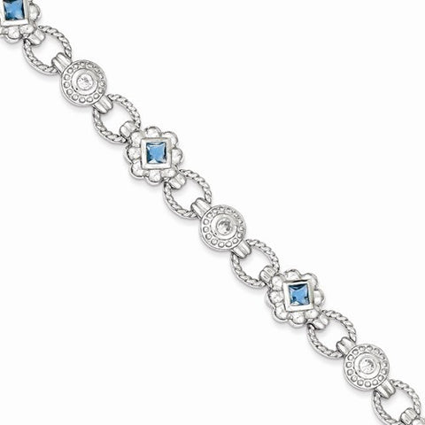 Sterling Silver Blue and Clear Cz Bracelet