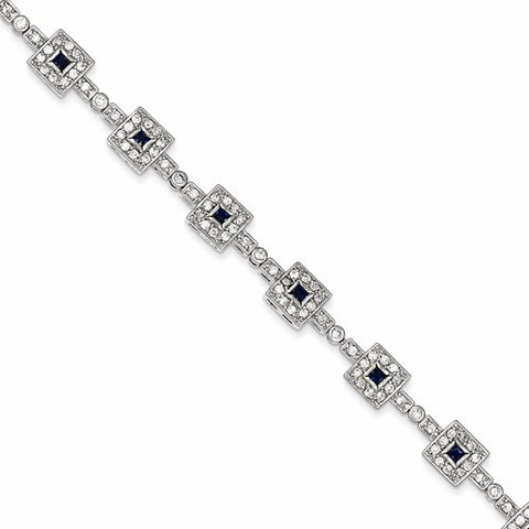 Sterling Silver Blue and Clear Cz Bracelet