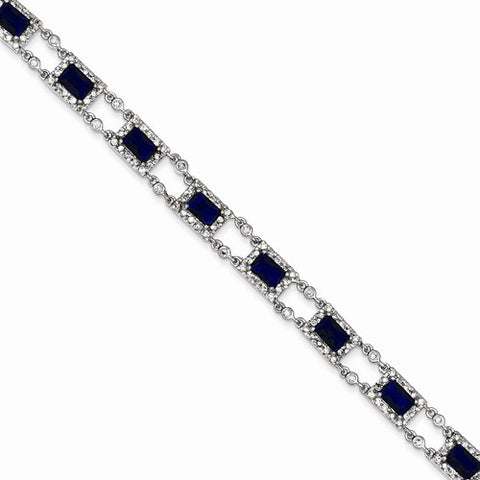Sterling Silver Blue and Clear Cz Bracelet