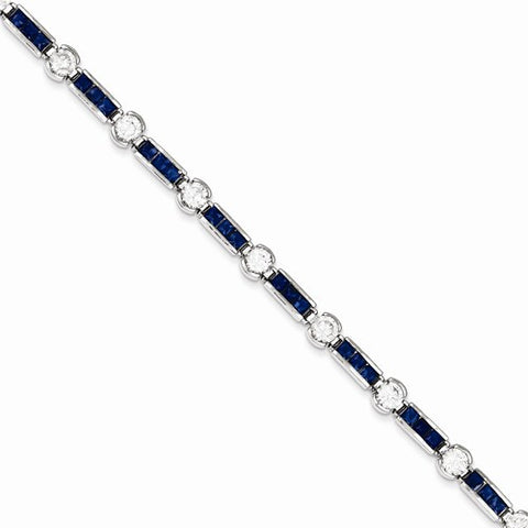 Sterling Silver Blue and Clear Cz Bracelet