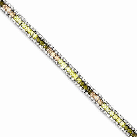 Sterling Silver Champagne Green & Yellow Cz Bracelet