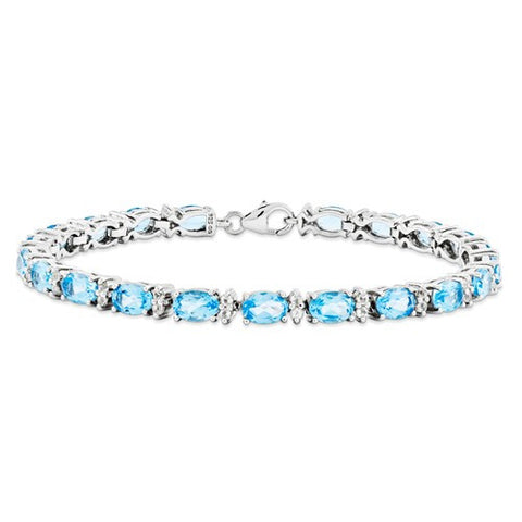 Sterling Silver Lt Swiss Bt & White Topaz Bracelet