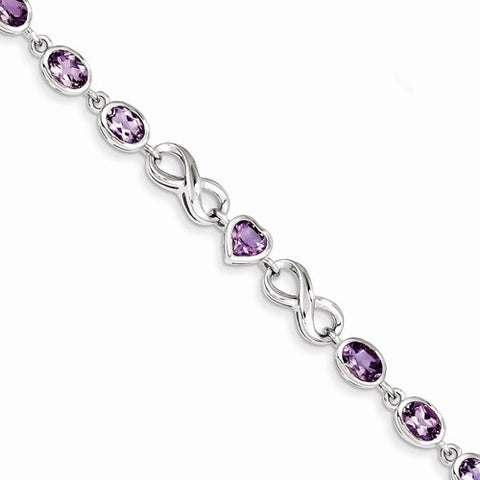 Sterling Silver Oval Heart Amethyst Bracelet