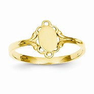 14k Yellow Gold Filigree Oval Polished Center Baby Signet Ring