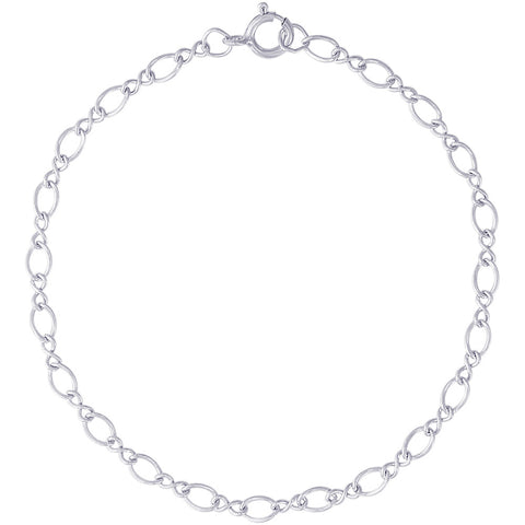 Figaro Heart Charm Bracelet in Sterling Silver, 8 inch