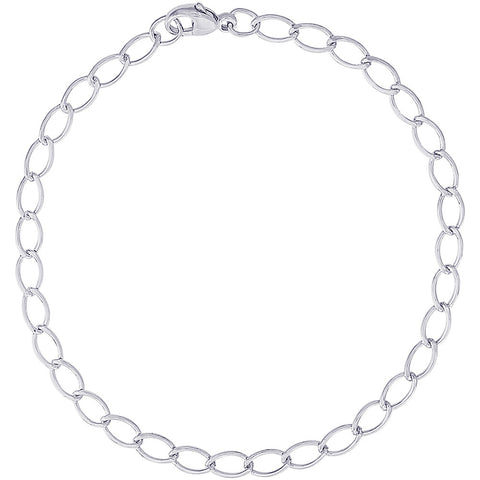 Long Link Charm Bracelet in Sterling Silver, 8 inch