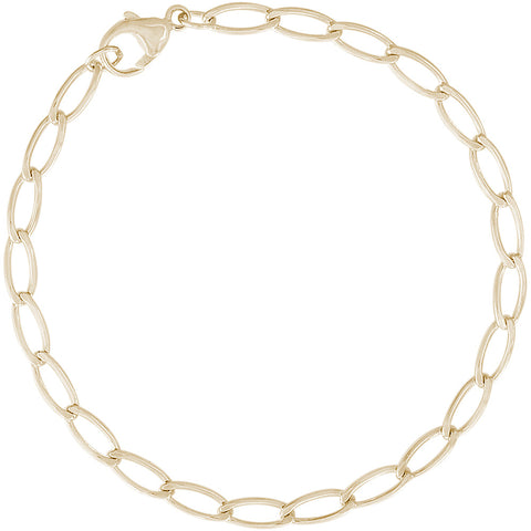 Long Link Charm Bracelet in Yellow Gold, 8 inch