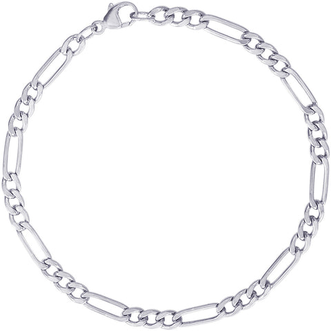 Figaro Heart Charm Bracelet in Sterling Silver, 8 inch