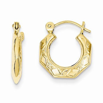 14k Yellow Gold Polished Patterned Hollow Hoop Earrings