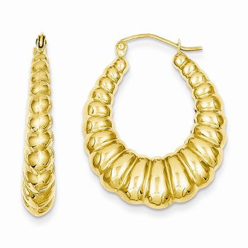 14k Yellow Gold Polished Scalloped Hoop Earrings