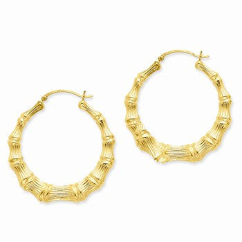 14k Yellow Gold Polished Bamboo Hoop Earrings