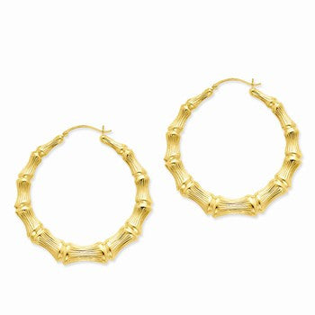 14k Yellow Gold Polished Bamboo Hoop Earrings