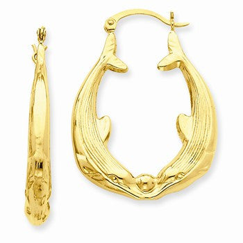 14k Yellow Gold Polished Dolphin Hoop Earrings