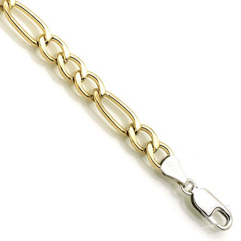 14K Yellow Gold and Sterling Silver Figaro Bracelet