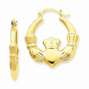 14k Yellow Gold Polished Claddagh Hoop Earrings