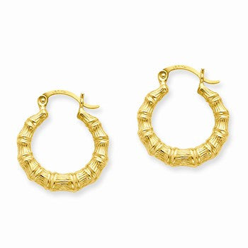 14k Yellow Gold Polished Bamboo Design Hollow Hoop Earrings