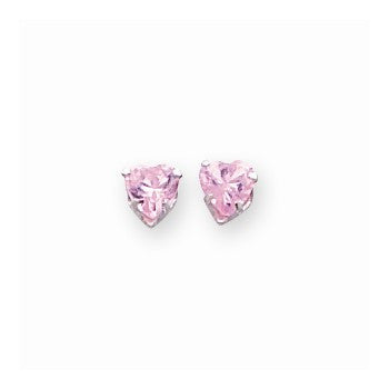 14k White Gold 4mm Pink CZ Heart Earrings