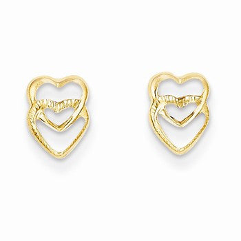14k Yellow Gold Hearts Post Earrings