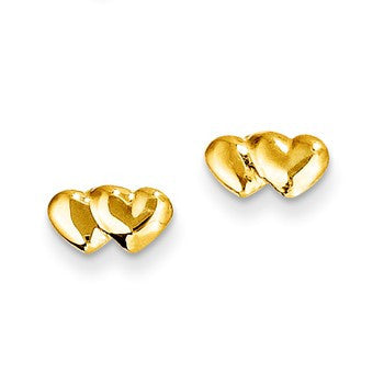 14k Yellow Gold Hearts Post Earrings