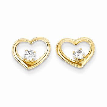 14k Yellow Gold Heart w/CZ Post Earrings